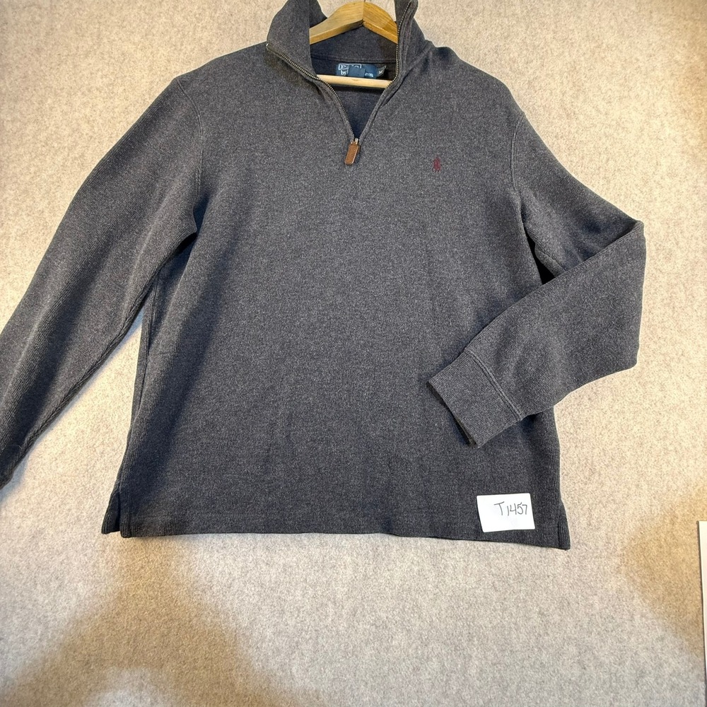Polo Ralph Lauren Mens Quarter Zip Pullover Sweater Gray Ribbed Knit Medium